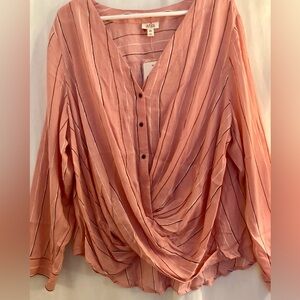 a.n.a NWT Draped Crossover Blousy V-Neck Blouse in Dusty Rose Stripe Size XXL